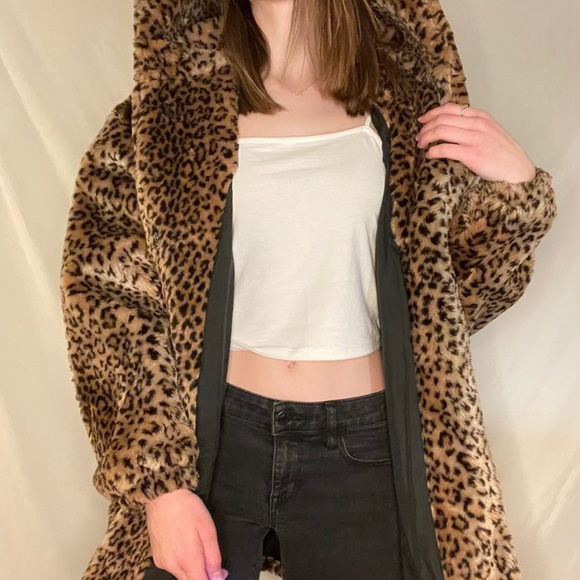 🐆 cheetah print faux fur coat with hood by duffel - Picture 4 of 8